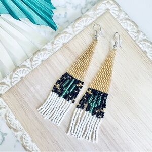 2/$30🌵 Southwestern Cactus Desert Gold Tassel Dangle Earrings Fringe NEW